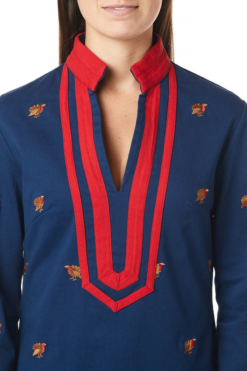 Tunic Top Nantucket Navy with Turkey and Red Trim - Castaway Nantucket Island