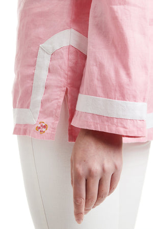 Tunic Top Pink Linen with White Trim