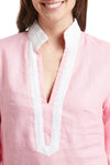 Tunic Top Pink Linen with White Trim TUNICS & DRESSES Castaway Nantucket Island