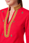Tunic Top Stretch Twill Bright Red with Christmas Tree - TUNICS & DRESSES - Castaway Nantucket Island